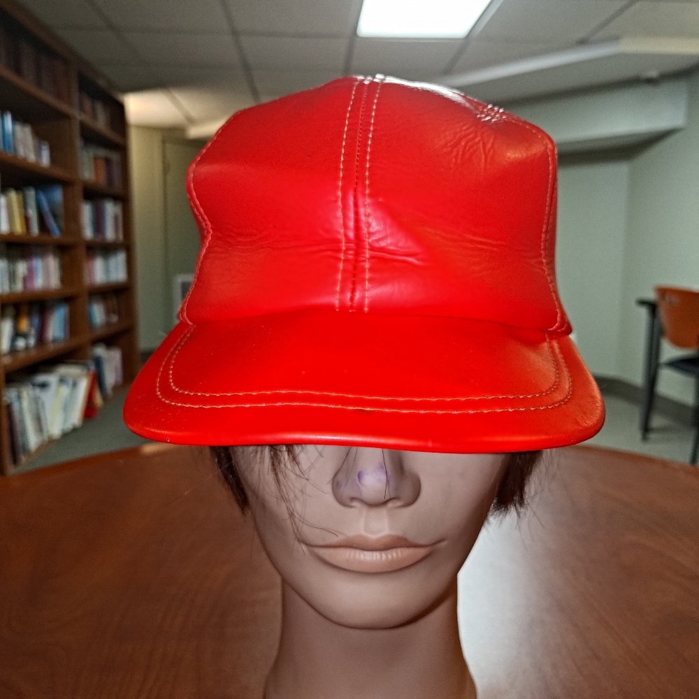 Vintage Genuine Expanded Vinyl Orange Lined Fitted Hat Cap Small